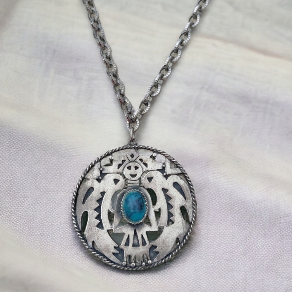 Antique Mayan God Pendant Necklace